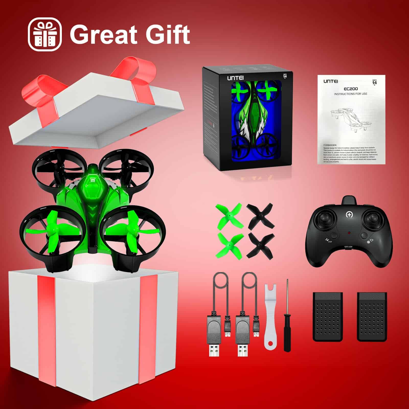 UNTEI 2 En 1 Mini Drones para Niños Control -Verde - Imagen 7