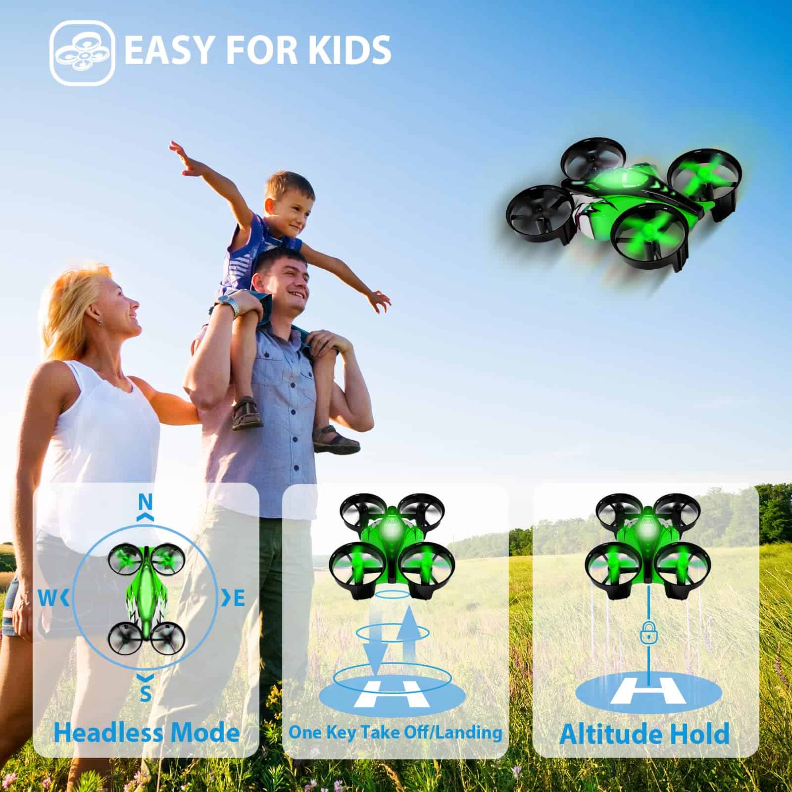 UNTEI 2 En 1 Mini Drones para Niños Control -Verde - Imagen 6