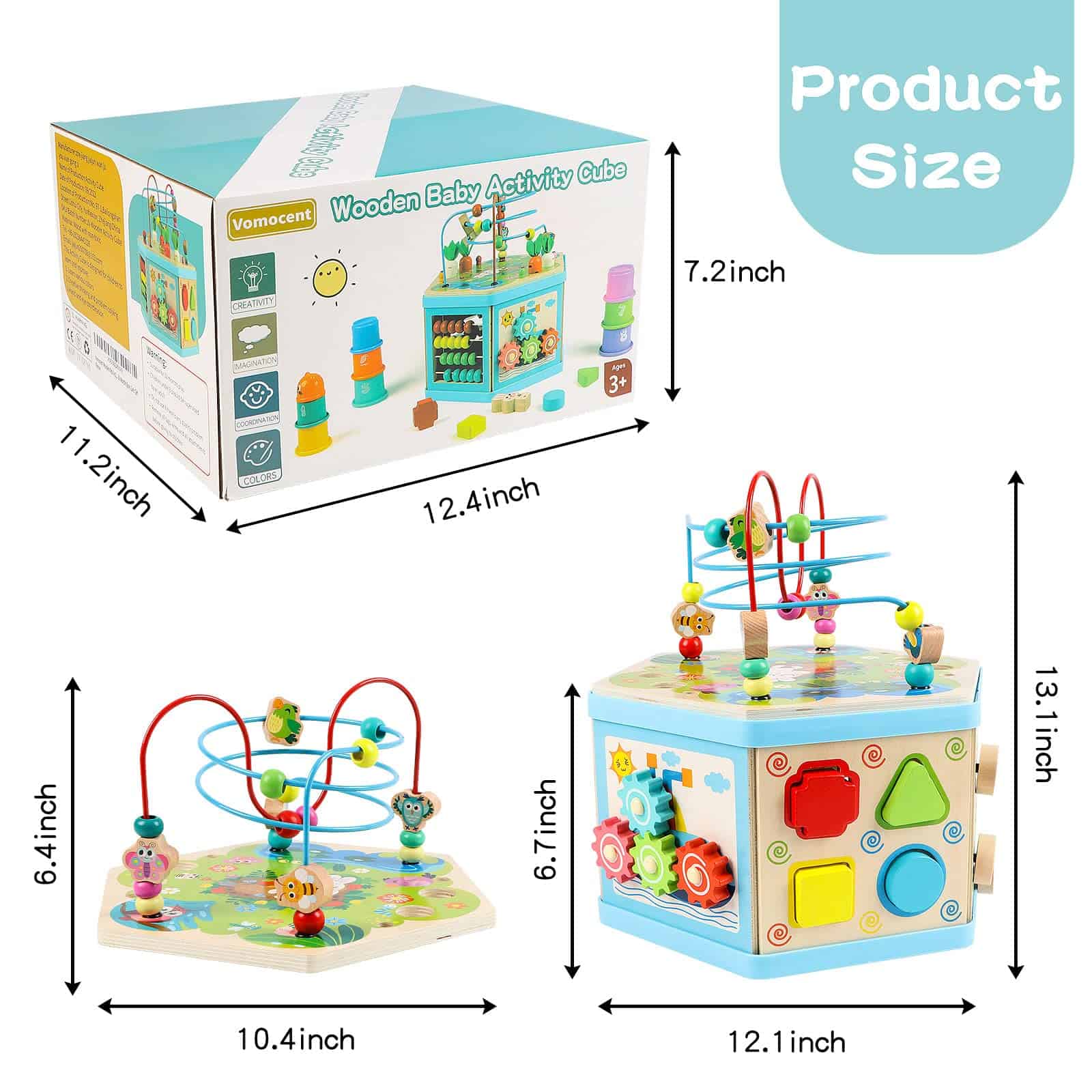Cubo de Actividades de Madera Vomocent para Niños de 1 Año, - Imagen 9