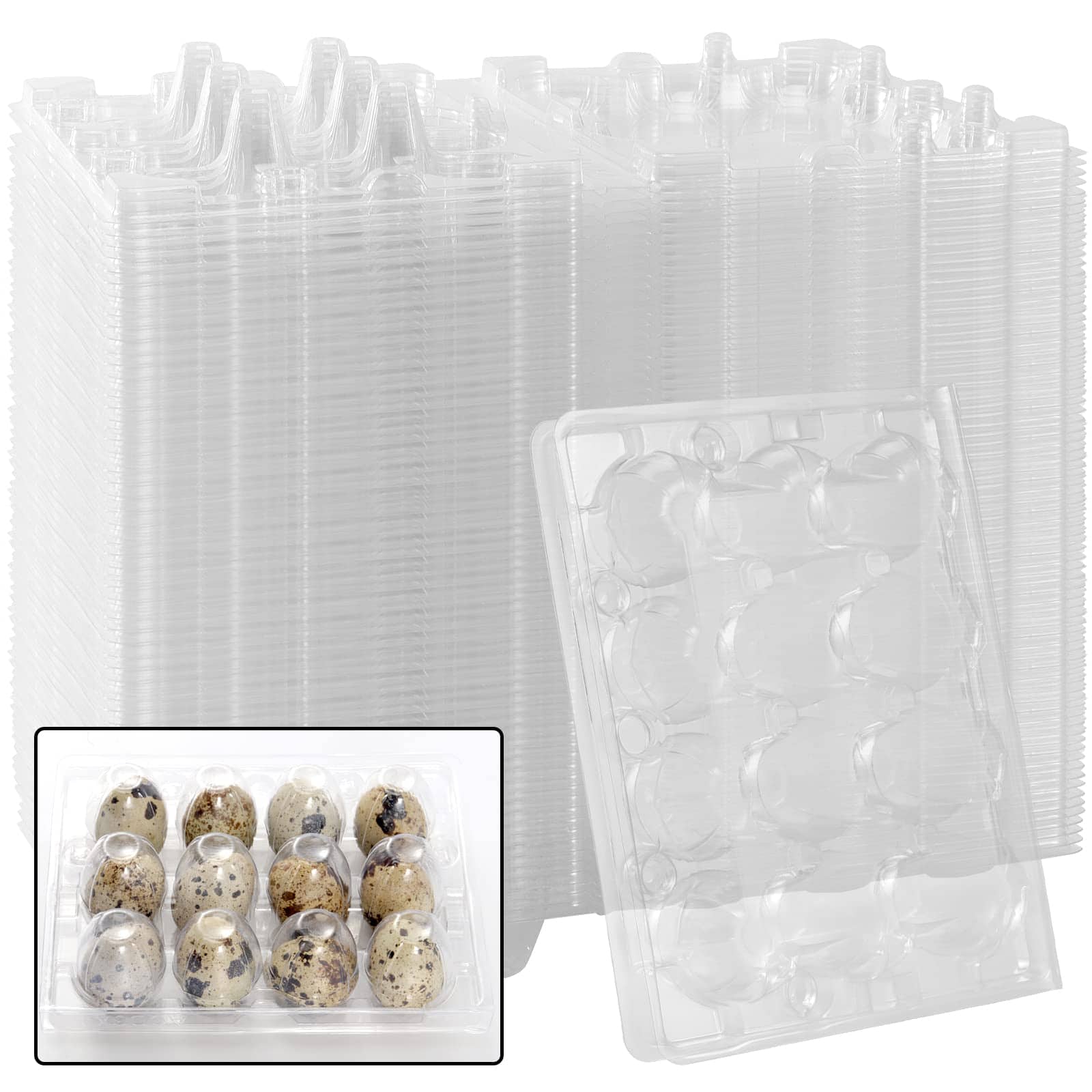 KEILEOHO 150 Pack 12 Grids Clear Quail Egg Cartons, Plastic