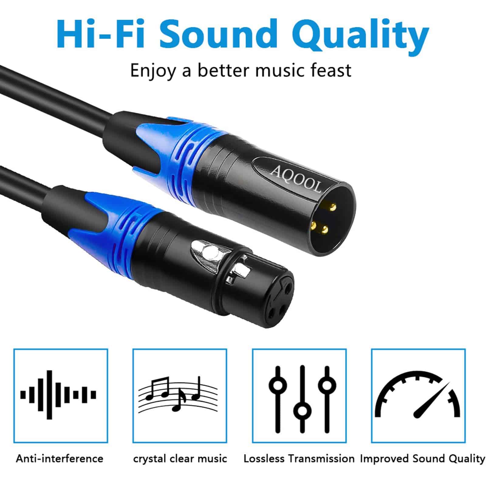 Cables XLR AQOOL de 50FT, Cables de Micrófono Chapados en - Imagen 9