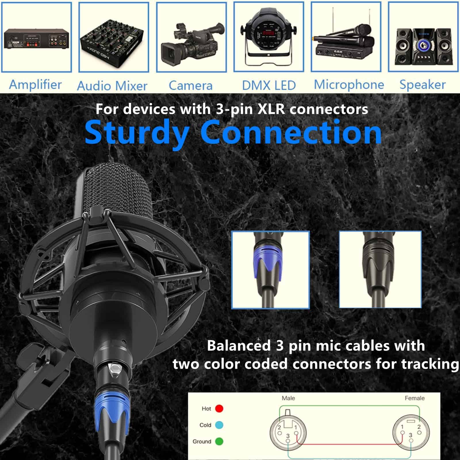 Cables XLR AQOOL de 50FT, Cables de Micrófono Chapados en - Imagen 5