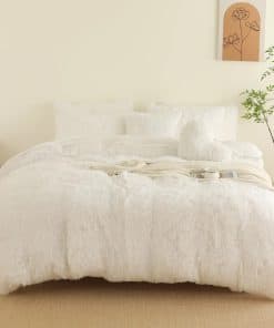 Juego de Funda de Edredón de Piel Sintética Blanca HAIHUA