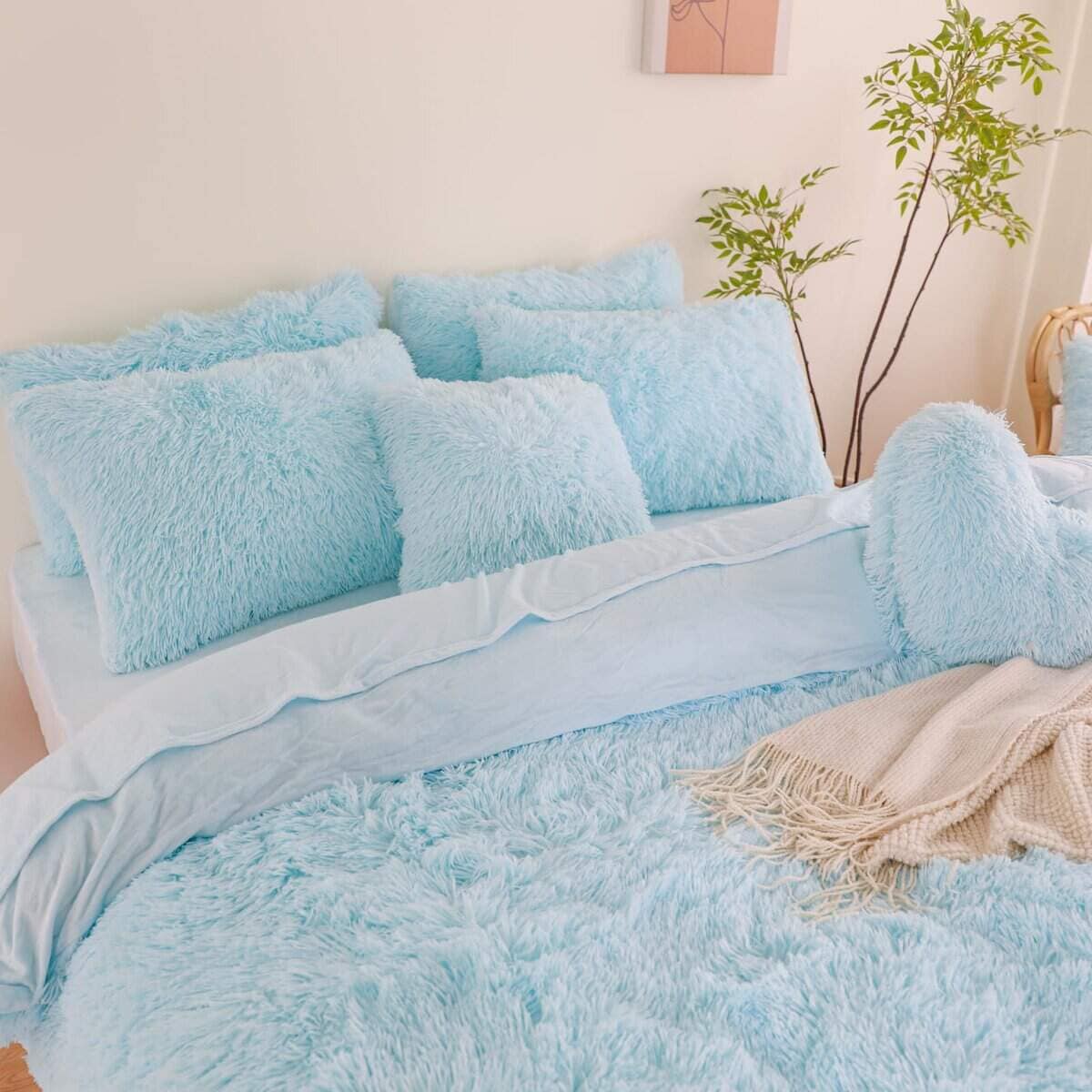 Juego de Funda de Edredón Peludo Azul HAIHUA Queen - Set de - Imagen 4