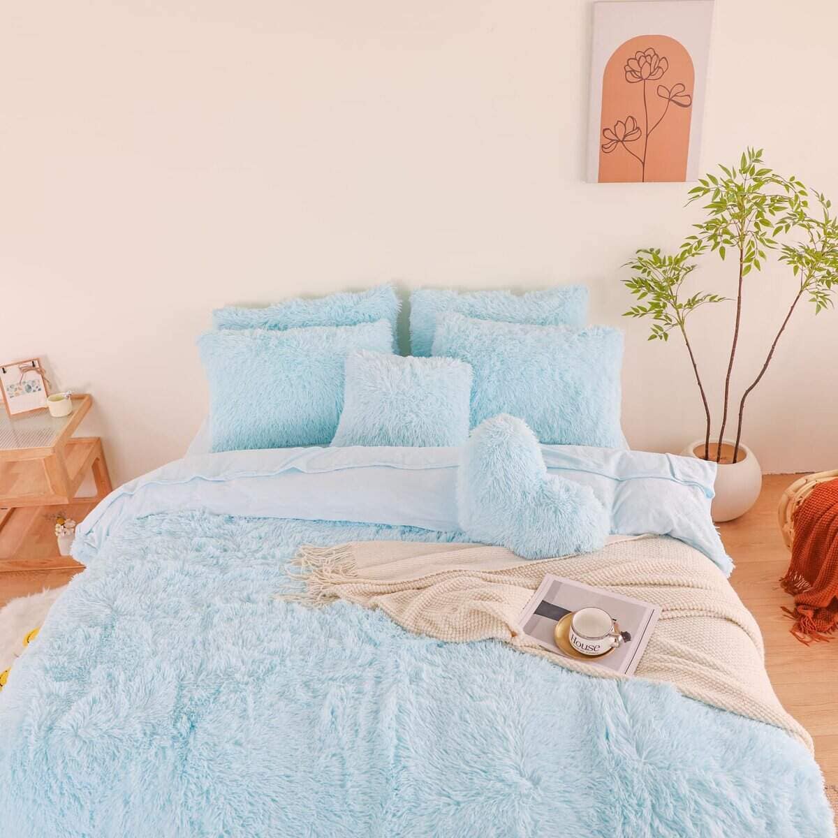 Juego de Funda de Edredón Peludo Azul HAIHUA Queen - Set de - Imagen 5