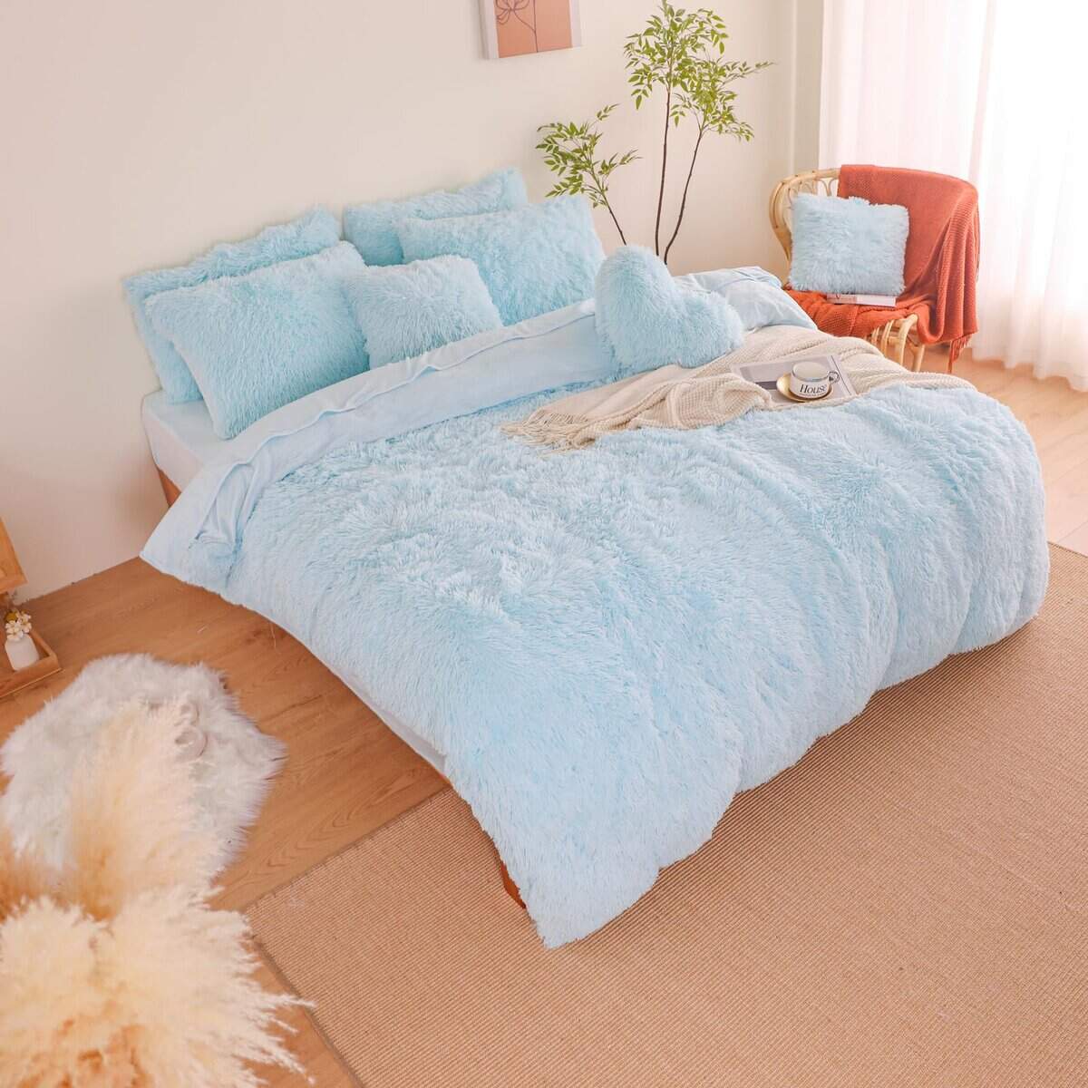 Juego de Funda de Edredón Peludo Azul HAIHUA Queen - Set de - Imagen 3