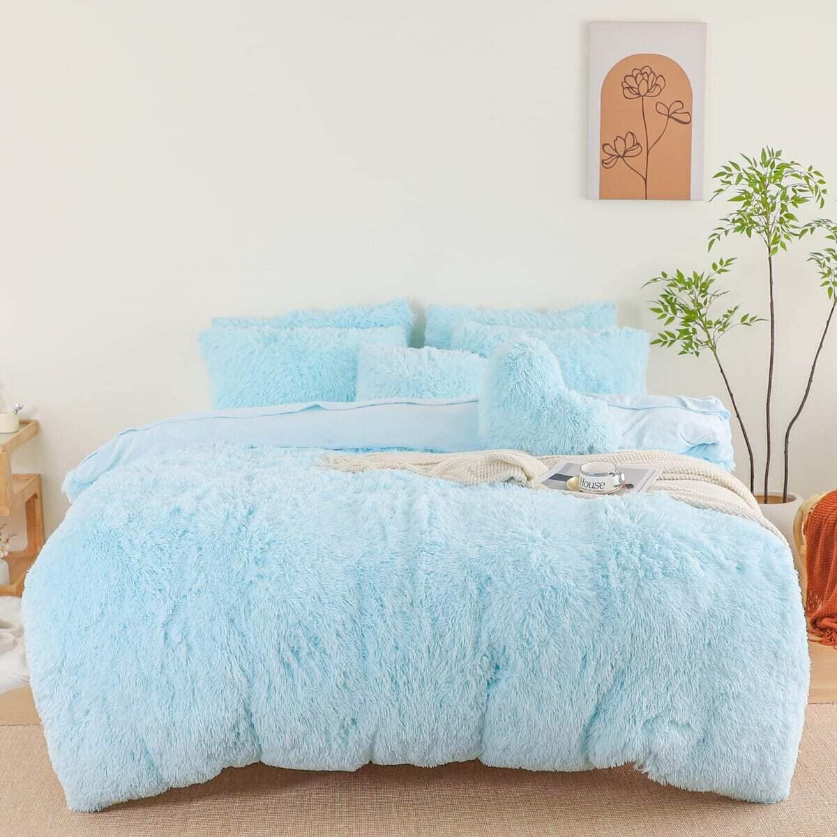 Juego de Funda de Edredón Peludo Azul HAIHUA Queen - Set de