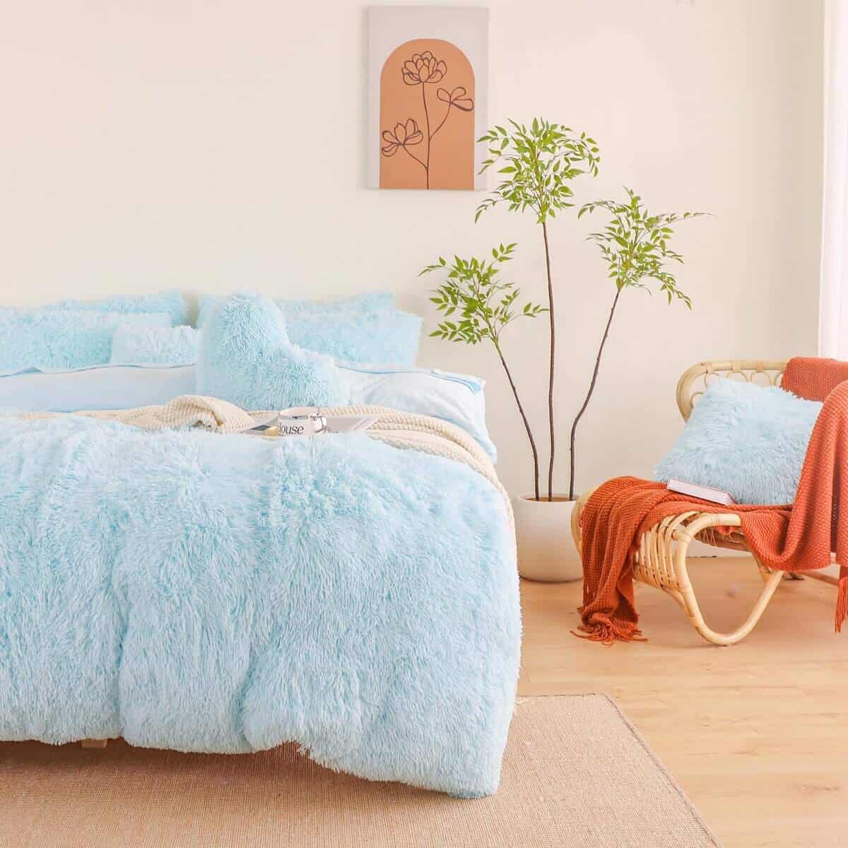 Juego de Funda de Edredón Peludo Azul HAIHUA Queen - Set de - Imagen 6