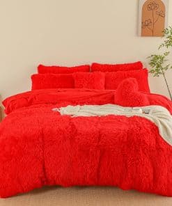 Juego de funda de edredón de felpa y peluche rojo HAIHUA
