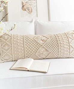 Funda de almohada lumbar de macramé beige crema BlissBlush