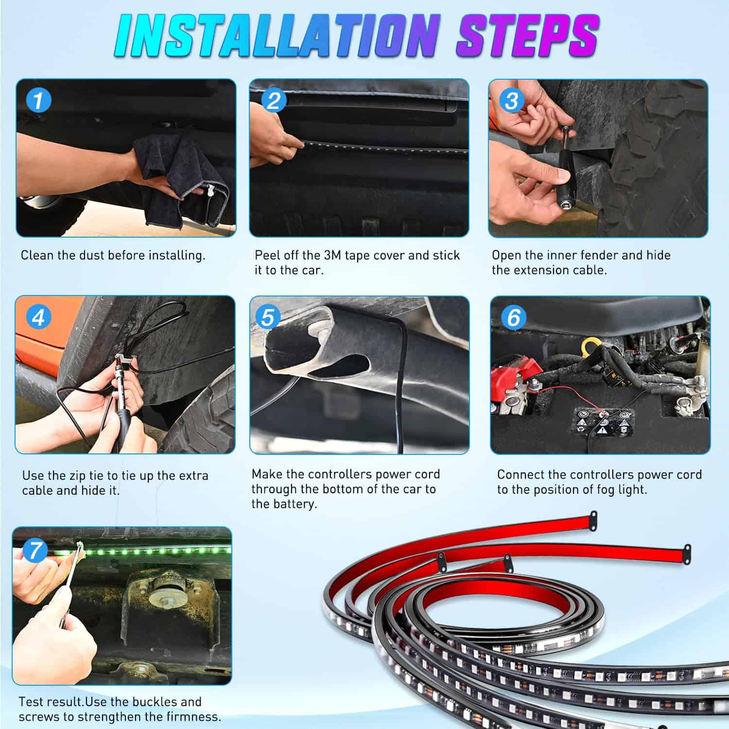 Nilight 4Pcs Luces de Tira de Neón para Coche 256 LEDs - Imagen 9