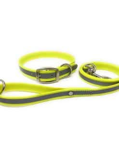 Juego de Collar y Correa Reflectante Amarillo Mediano para