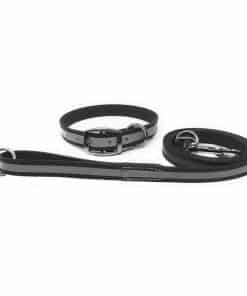 Juego de Collar y Correa Reflectante Negra Mediana para