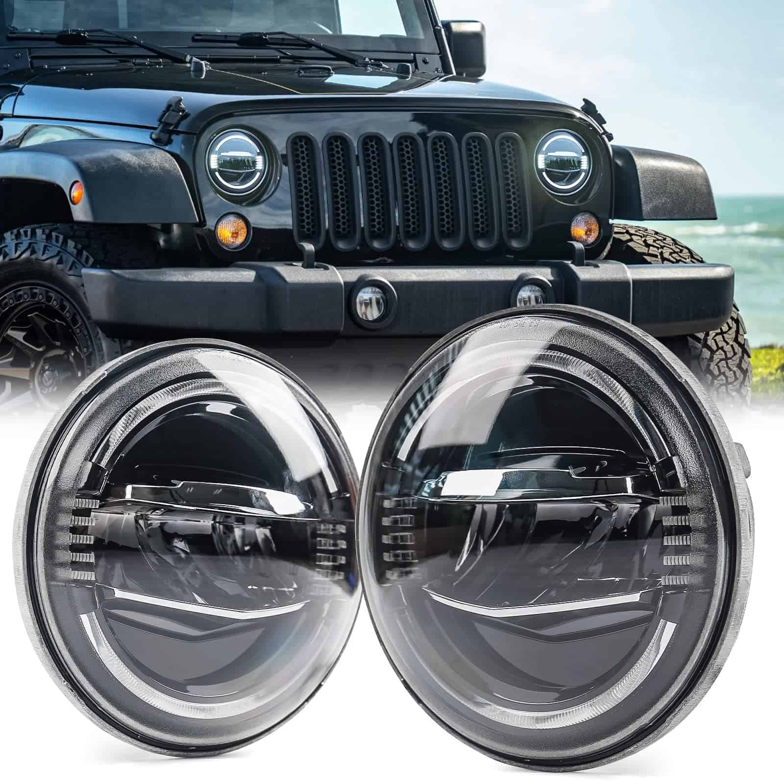 Faros LED DKMGHT para Jeep Wrangler JK, [Aprobado por DOT]