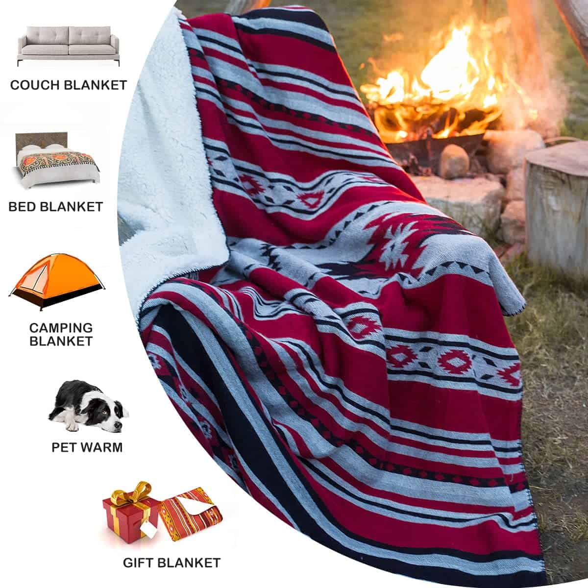 Manta con estampado azteca y forro suave de -Rojo - Imagen 6