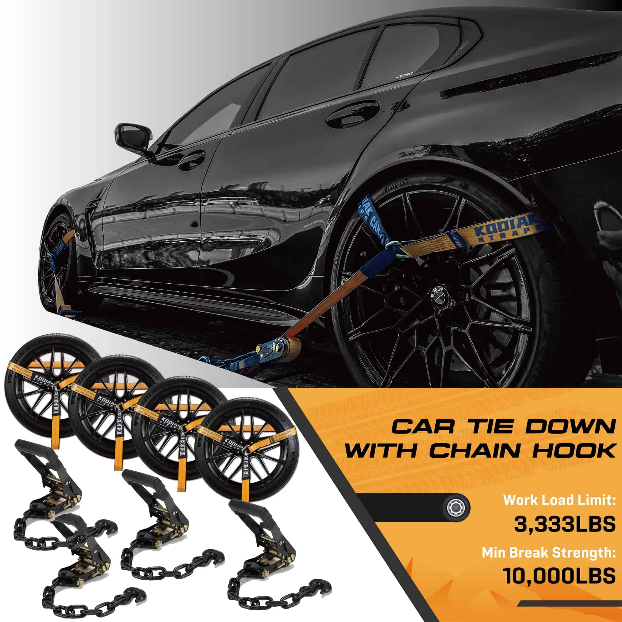 Paquete de 4 Correas de Amarre con Trinquete para Coche con - Imagen 3