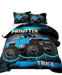 Set de Ropa de Cama 3D para Niños, Monster Truck Azul,