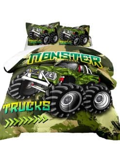 Juego de cama de camión monstruo 3D verde para niños, Juego