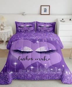 Set de Edredón Morado con Purpurina Fina para Cama