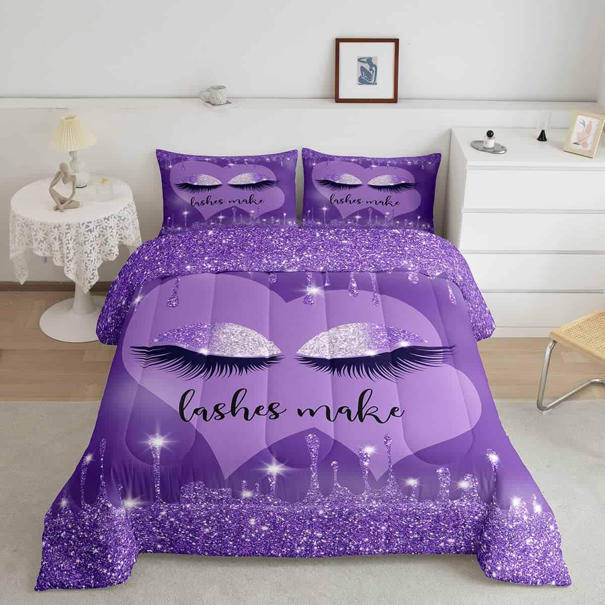 Set de Edredón Morado con Purpurina Fina para Cama