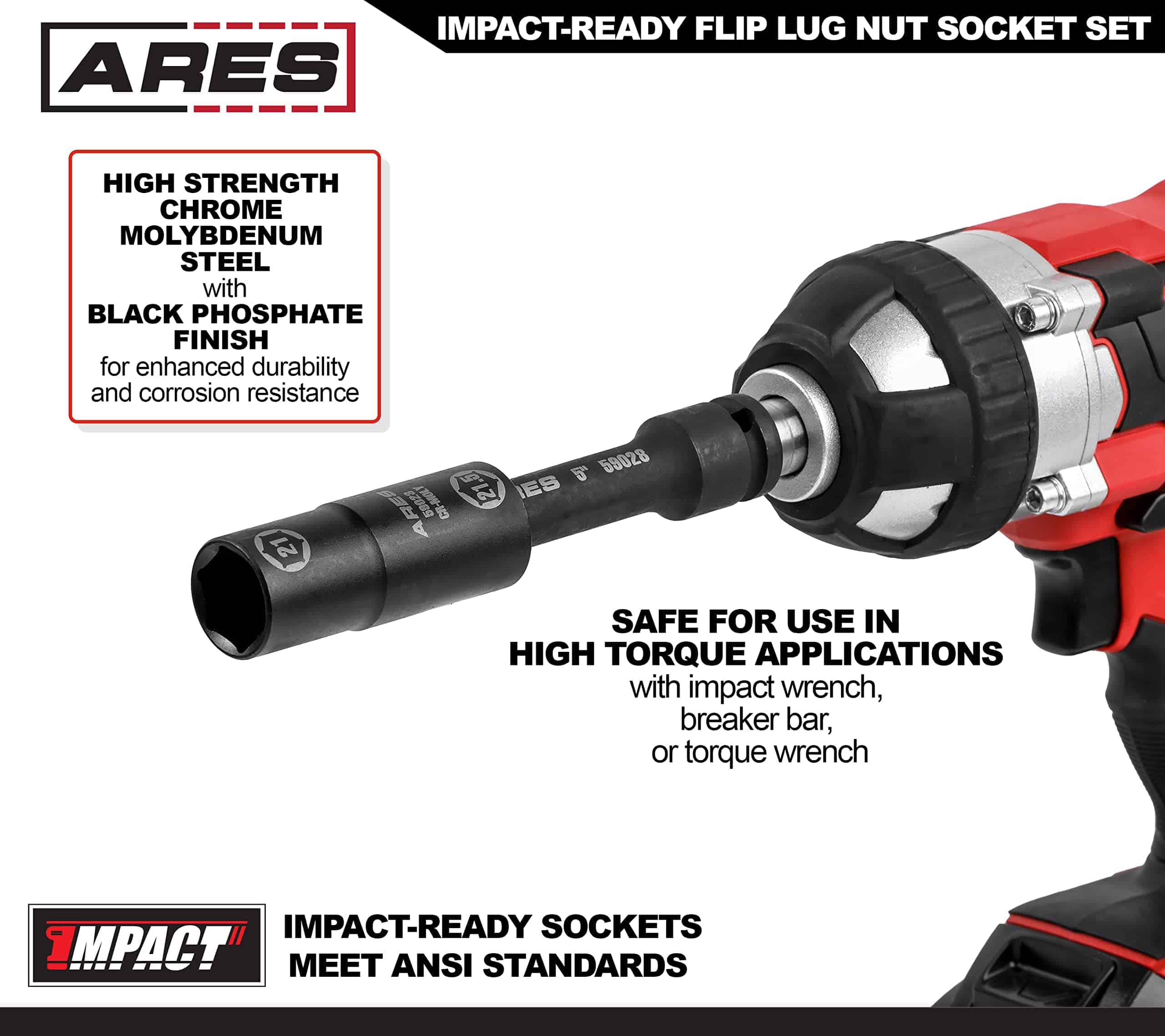 ARES 59065- Juego de 6pcs de Llaves de Impacto Reversibles - Imagen 4