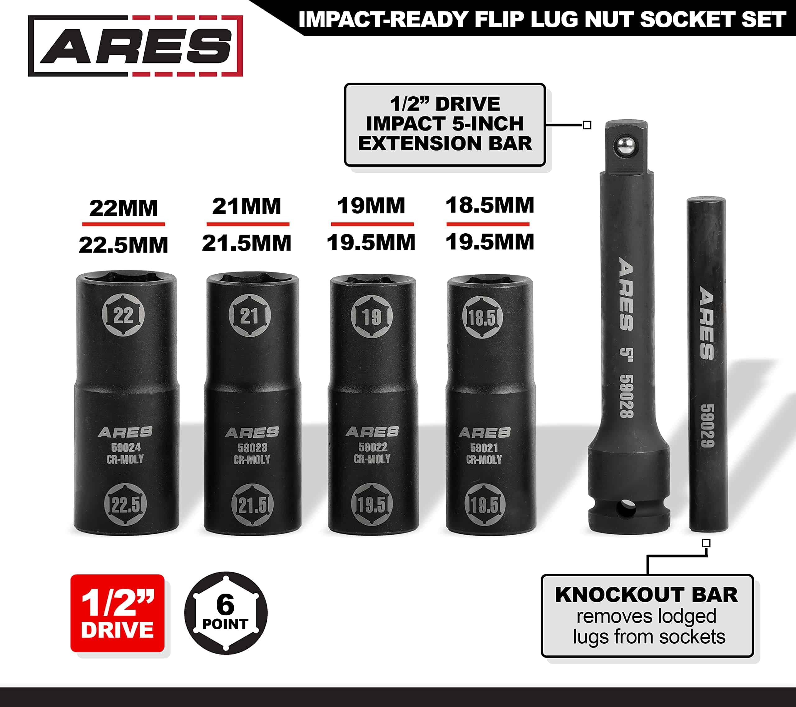 ARES 59065- Juego de 6pcs de Llaves de Impacto Reversibles - Imagen 3