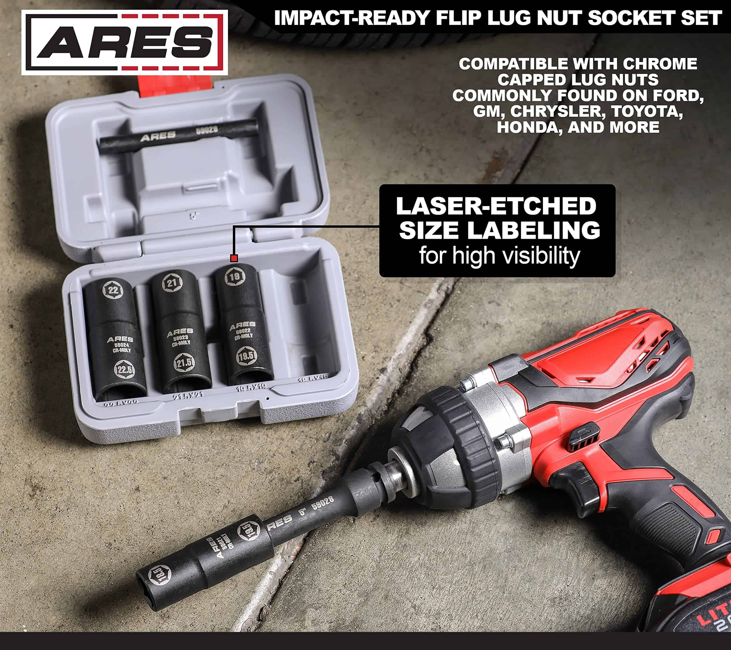 ARES 59065- Juego de 6pcs de Llaves de Impacto Reversibles - Imagen 5