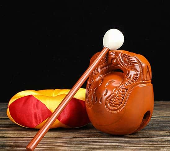 Bloque de templo, clapper de madera, pez de madera: