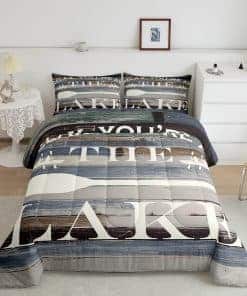 Set de edredón rústico para cama tamaño King gris blanco,