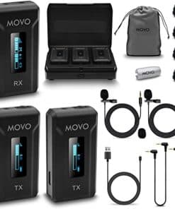 Micrófono Lavalier inalámbrico Movo WMX-2-DUO con estuche