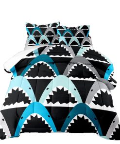 Juego de Cama 3D de Tiburón Negro Azul de Dibujos Animados