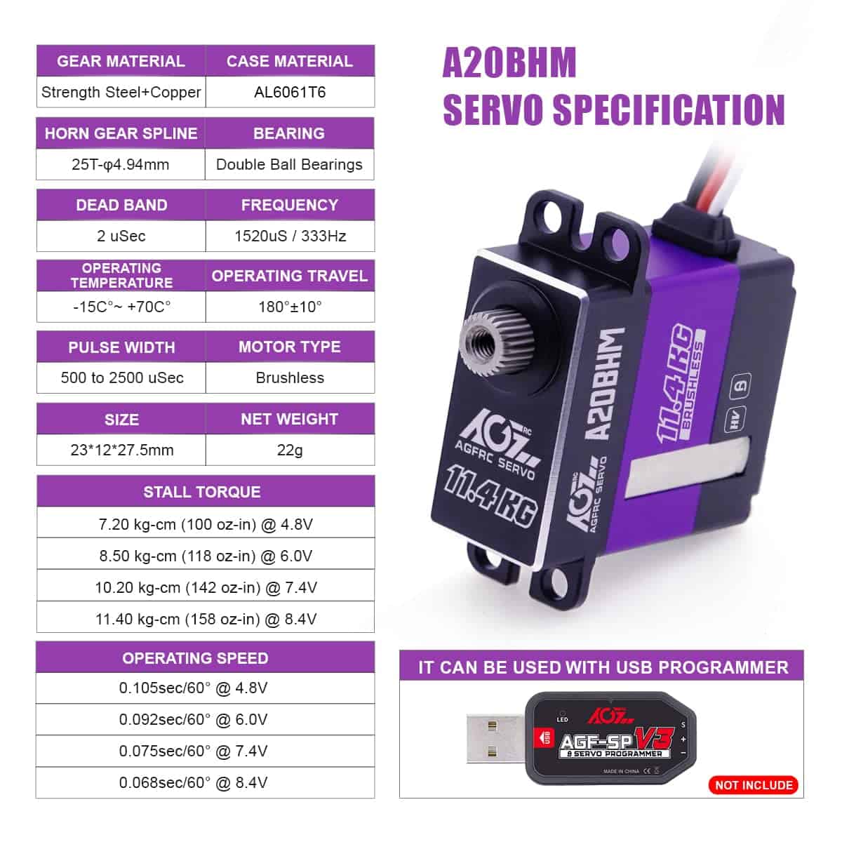 Servo de Ala Digital de Alto Torque AGFRC - 11.4KG CNC Thin - Imagen 3