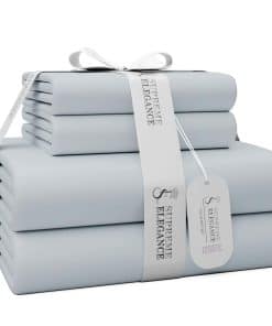 Juego de sábanas grises suaves de 1200 hilos de algodón,