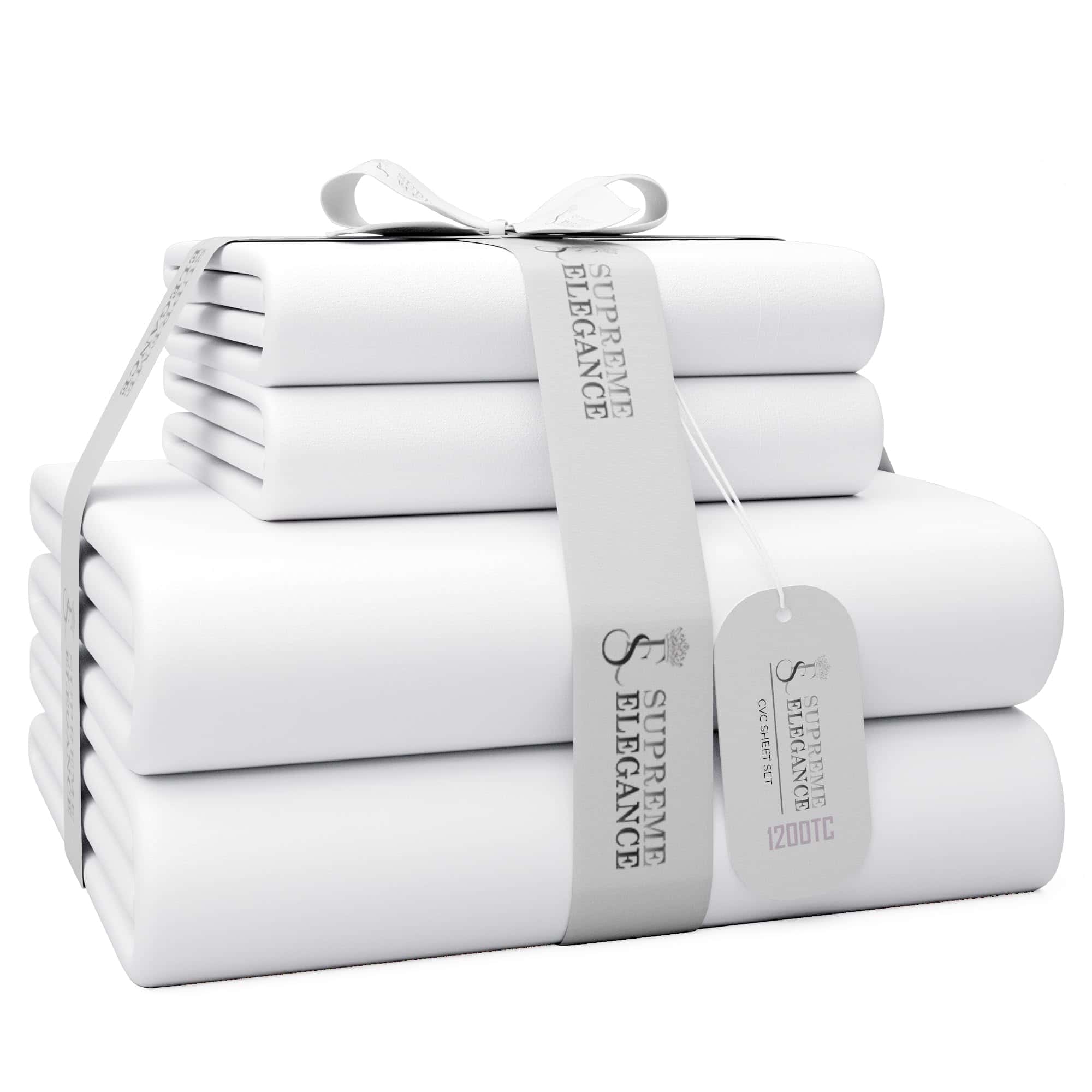 Juego de Sábanas de 1200 Hilos Tamaño Queen Color Blanco,