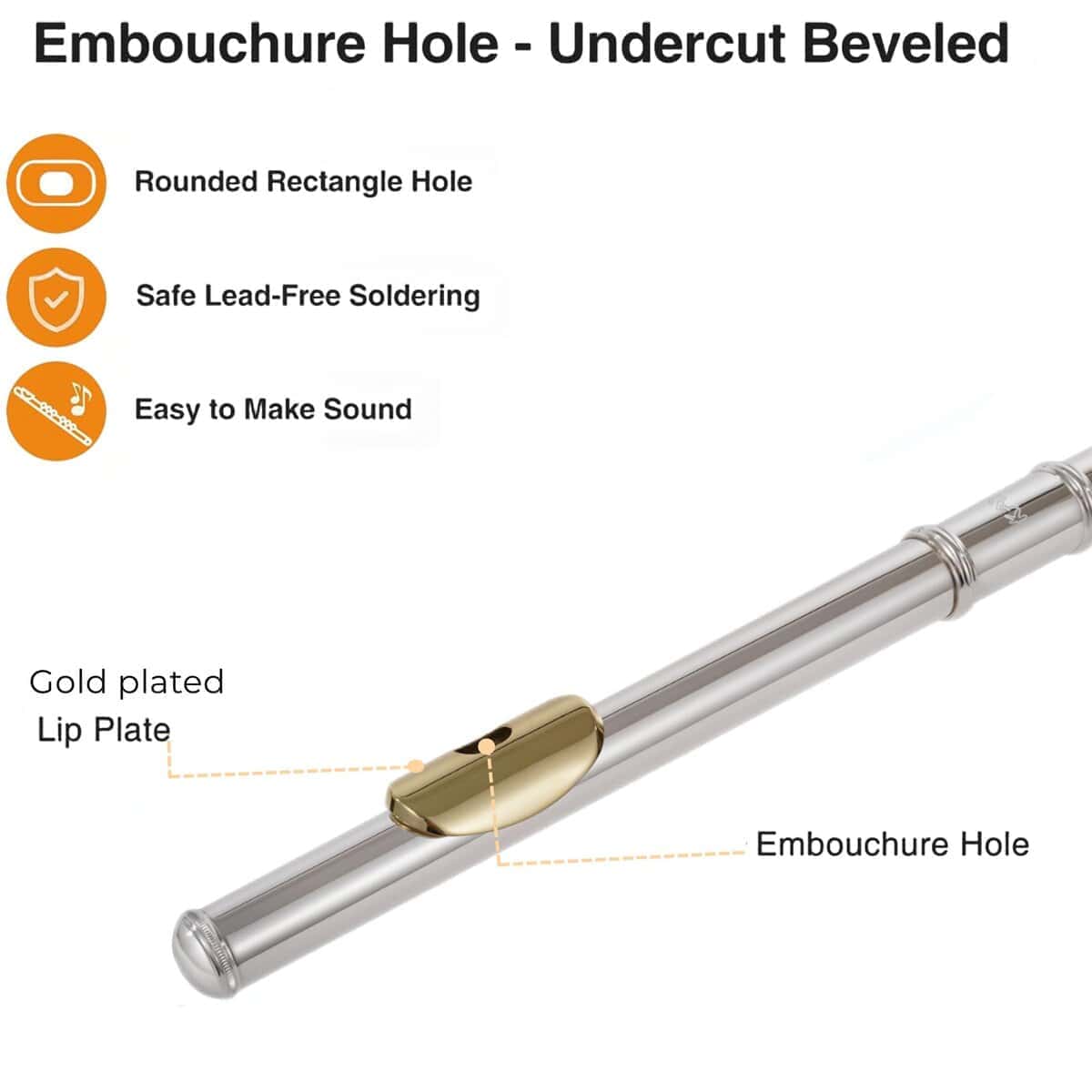 Flauta C KAYATA - Plateada, 16 Llaves Cerradas, Llave G - Imagen 3