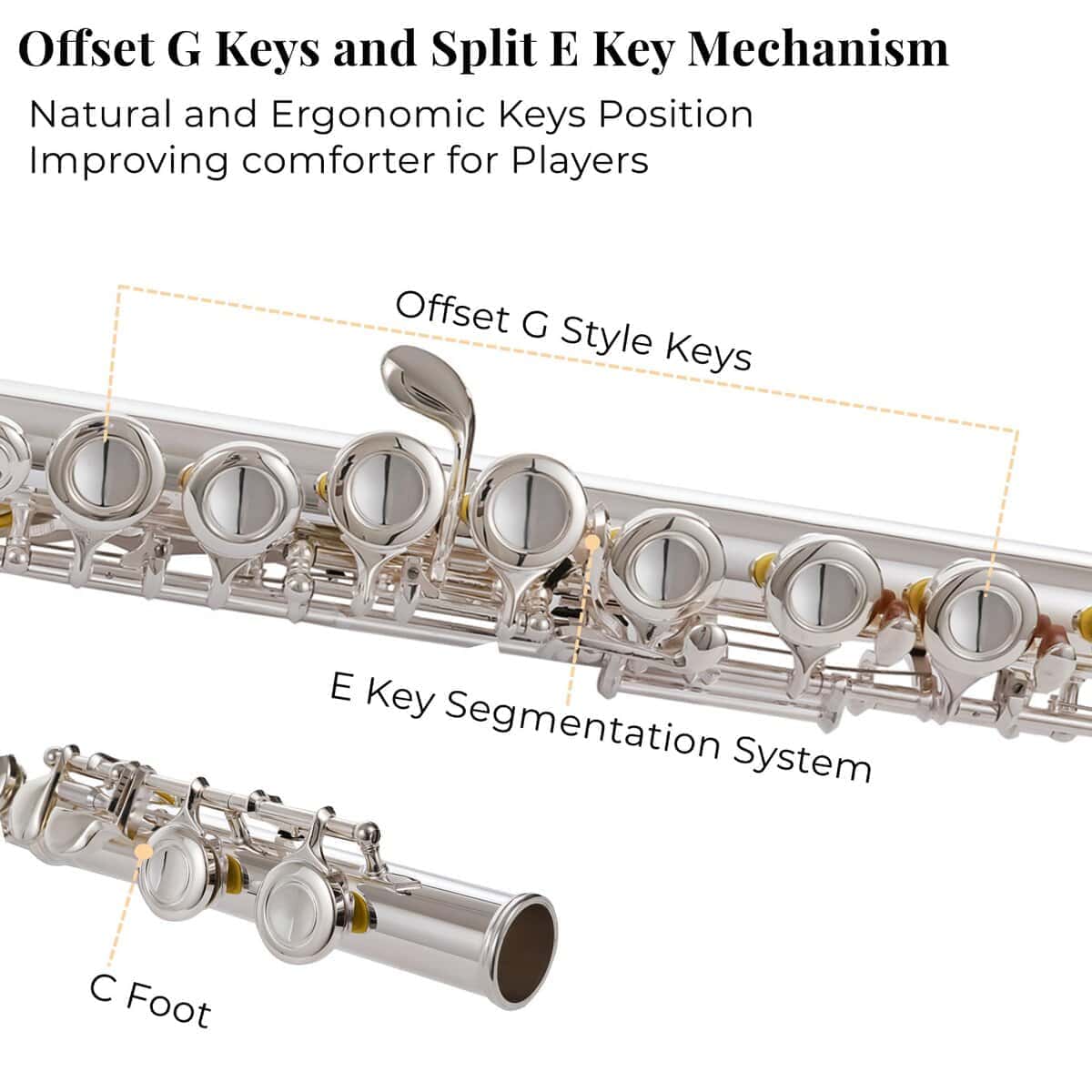 Flauta C KAYATA - Plateada, 16 Llaves Cerradas, Llave G - Imagen 4