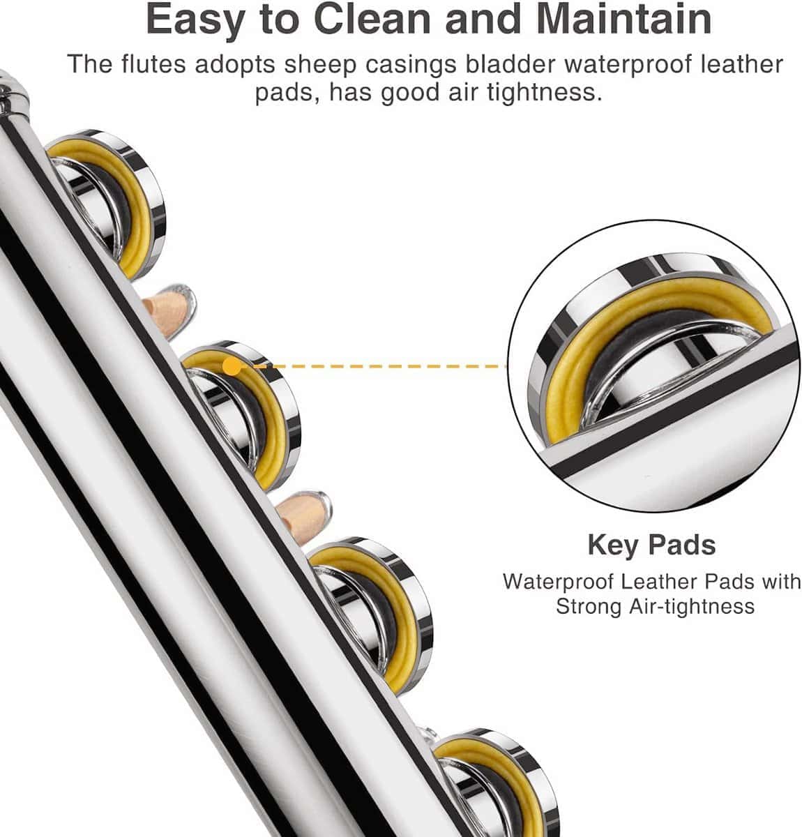 Flauta C KAYATA - Plateada, 16 Llaves Cerradas, Llave G - Imagen 5