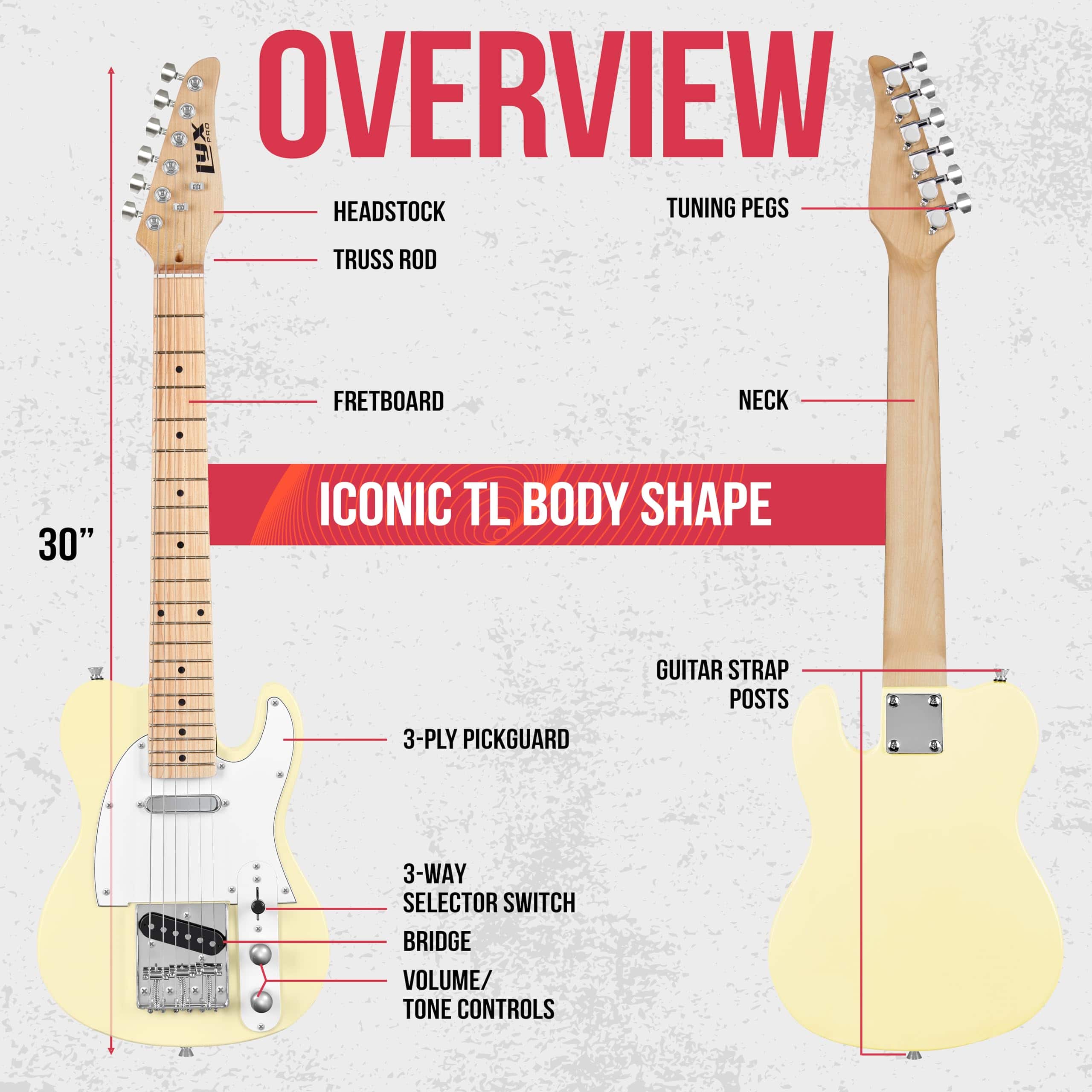 Guitarra Eléctrica LyxPro 30'' Serie TL, Cuerpo de Madera - Imagen 6