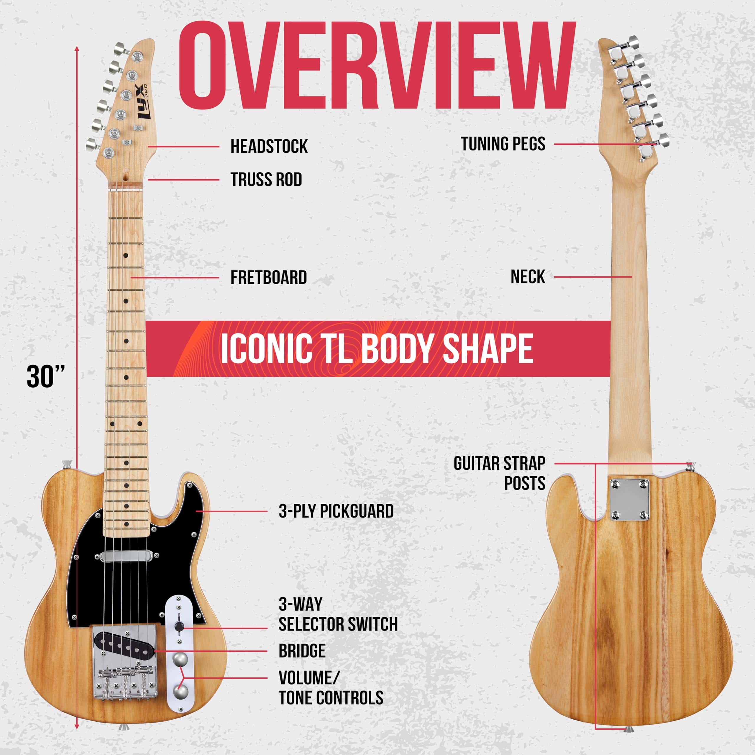 Guitarra Eléctrica LyxPro 30'', Serie TL, Cuerpo de Madera - Imagen 7