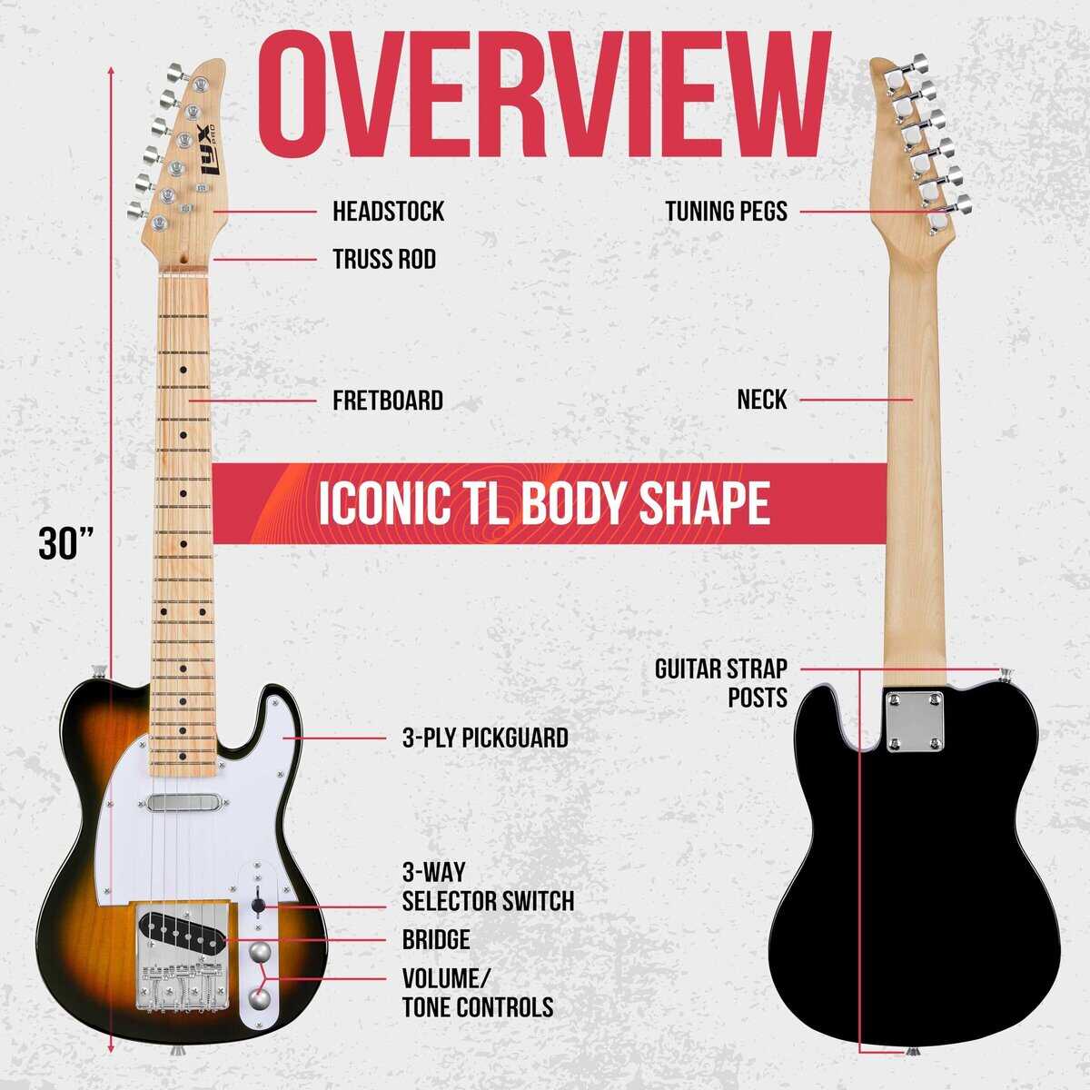 Guitarra Eléctrica LyxPro 30� Serie TL, Cuerpo de Madera de - Imagen 8