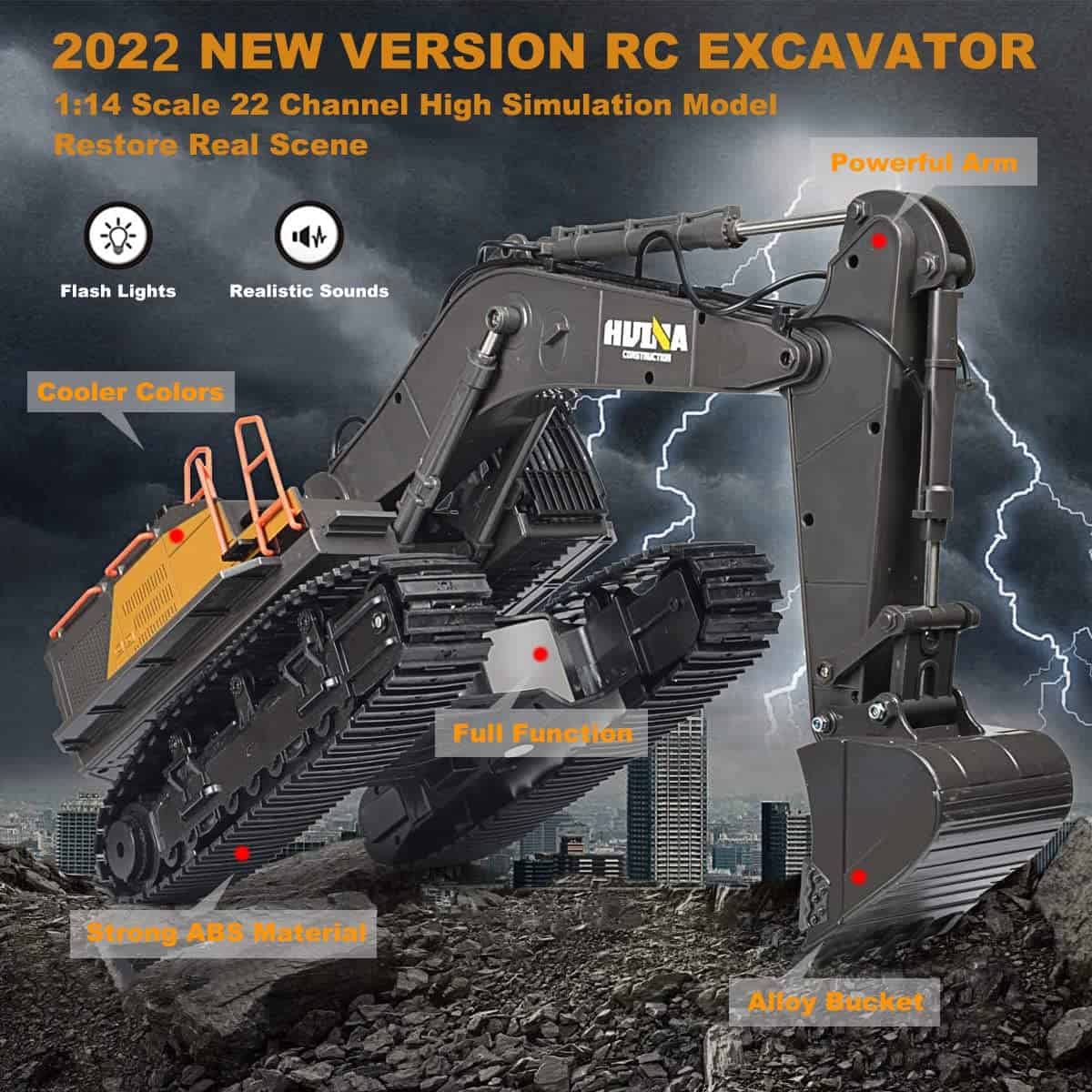 BNAM Excavadora de Juguete Control Remoto 1/14 Escala RC - Imagen 3
