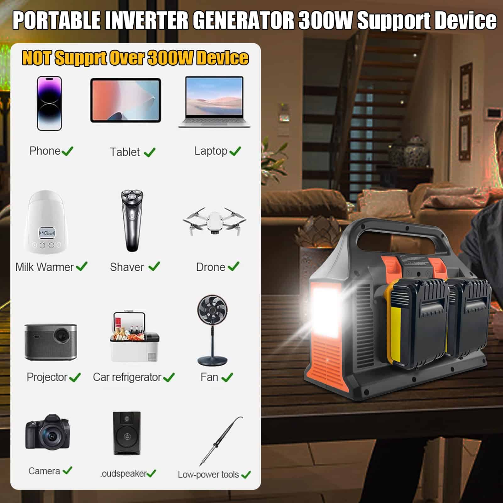 Inversor de energía portátil TEPULAS 300W para batería de - Imagen 5