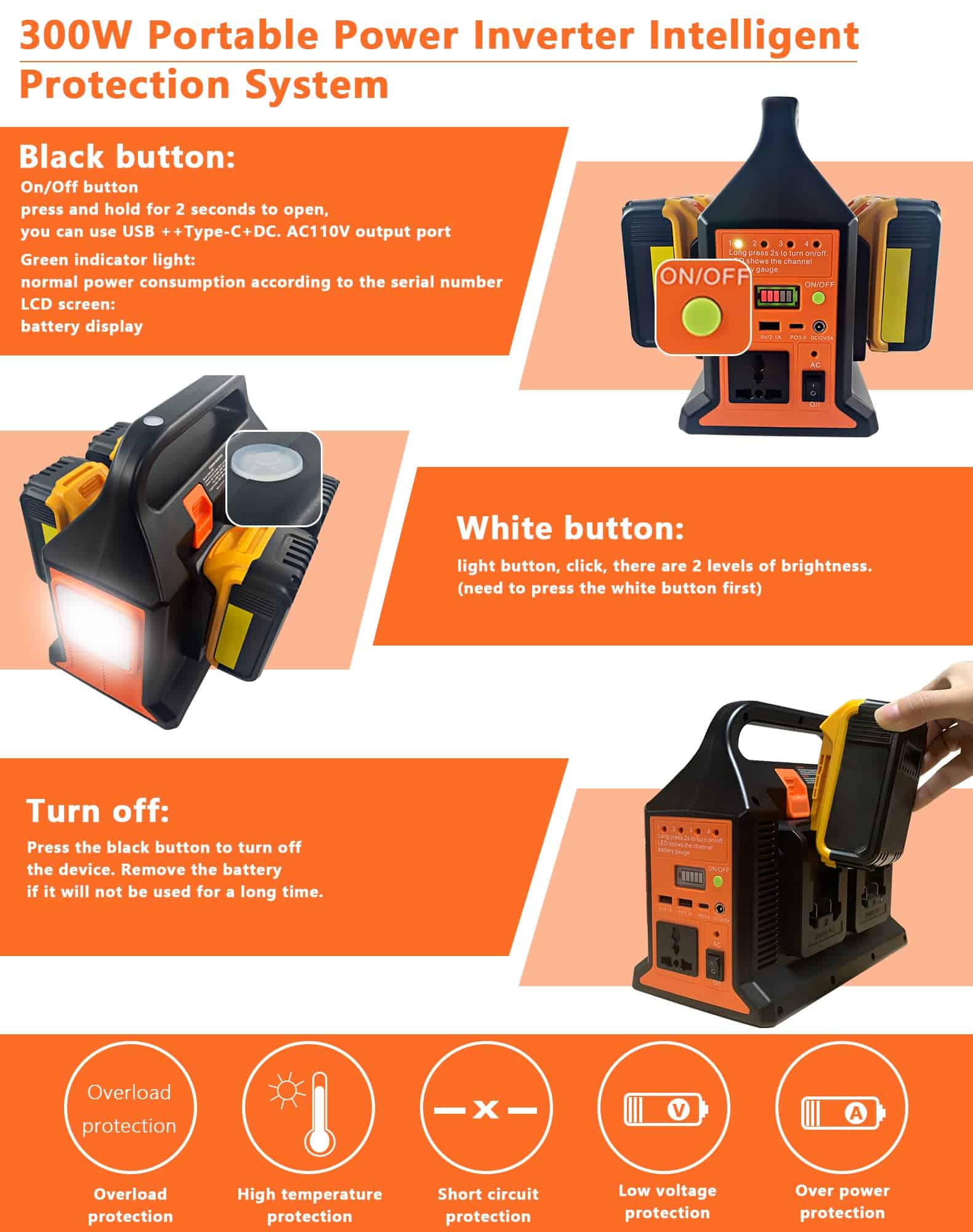 Inversor de energía portátil TEPULAS 300W para batería de - Imagen 9