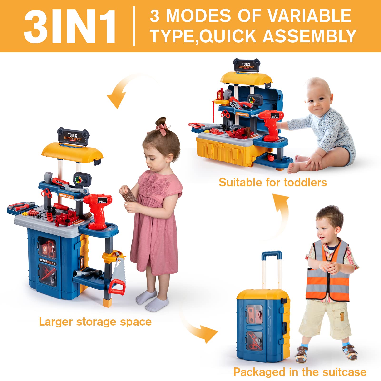 Banco de herramientas 3 en 1 para niños - GEIYATOI, Banco - Imagen 3