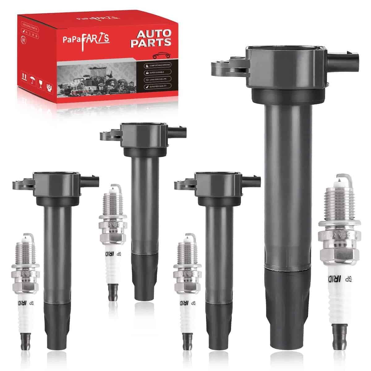 PAPAPARTS Set de 4 Bobinas de Encendido UF557 y Bujía de