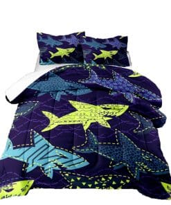 Juego de Ropa de Cama 3D de Tiburón Amarillo y Azul para