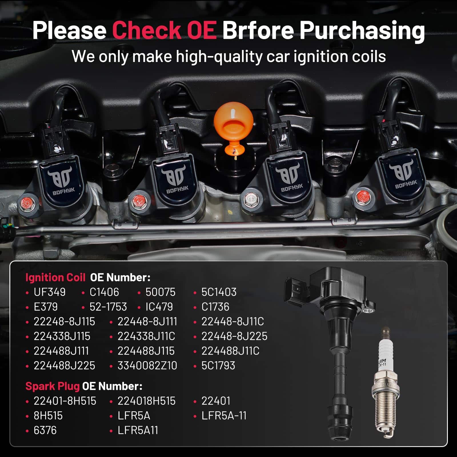 Bobinas de encendido BDFHYK UF349 y bujía de iridio 6376 - Imagen 4