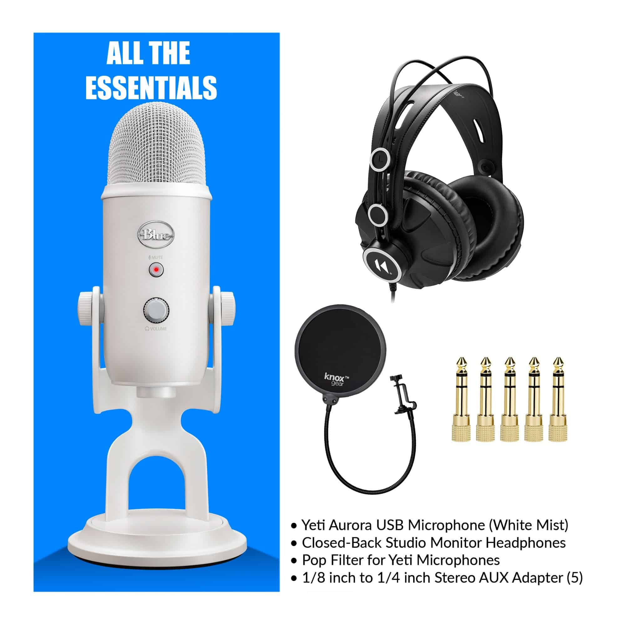 Micrófono USB Blue Yeti (White Mist) con Audífonos de - Imagen 5