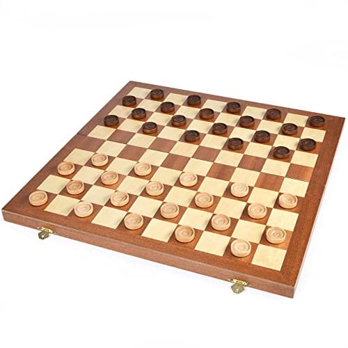 Juego de Tablero de Madera Plegable de Damas Checkers de 15