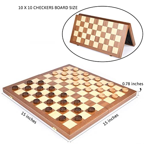 Juego de Tablero de Madera Plegable de Damas Checkers de 15 - Imagen 3